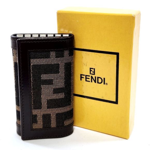Fendi Zucca 6 Key Case Zucca Key Key Chain Canvas Leather Brown - Picture 7 of 8